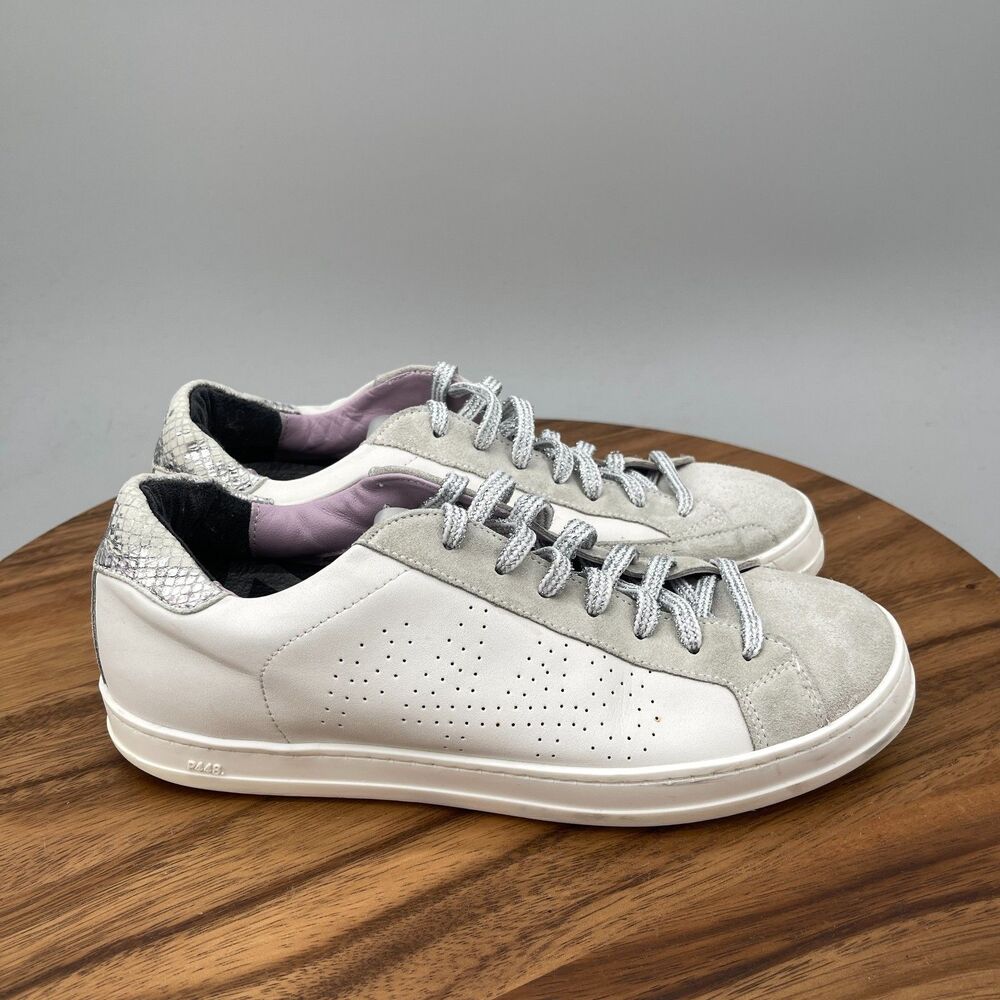 P448 John Shoes Womens Size 8.5 / 39 White Leather Casual Comfort Sneakers